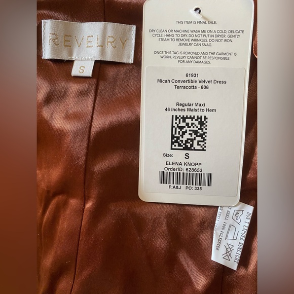 Revelry Micah Convertible Velvet Dress in Terracotta Size Small NWT Bridesmaid - Picture 4 of 8